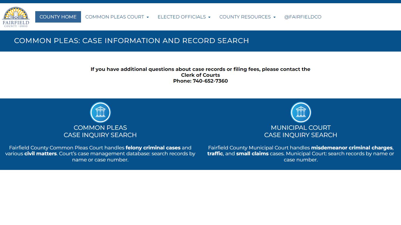 COMMON PLEAS: CASE INFORMATION AND RECORD SEARCH - Fairfield County, Ohio