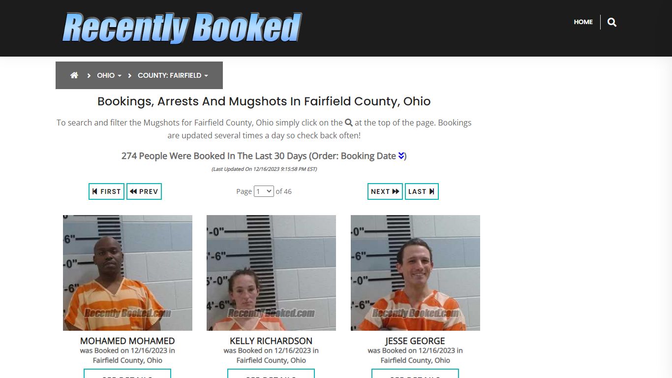 Recent bookings, Arrests, Mugshots in Fairfield County, Ohio